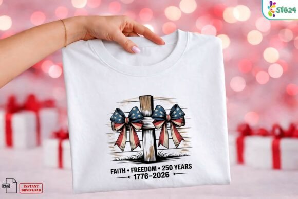 Christian Cross with Patriotic Bow PNG