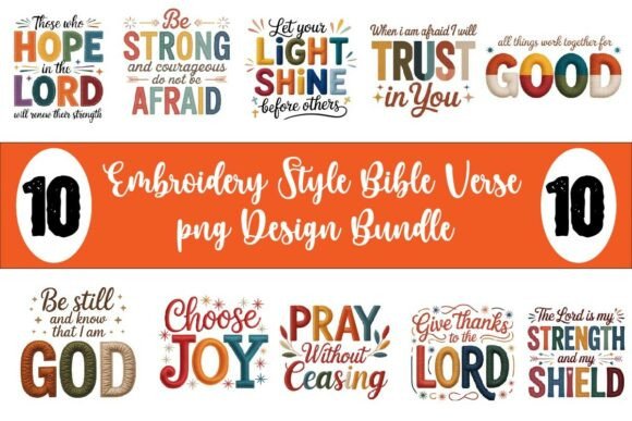 Christian Embroidery PNG Design Bundle: T-Shirt Designs