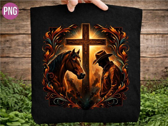 Cowboy Horse Cross Christian PNG for T-Shirt Designs