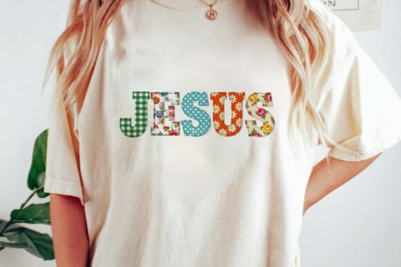Jesus Floral Patchwork Applique PNG for T-Shirt Designs
