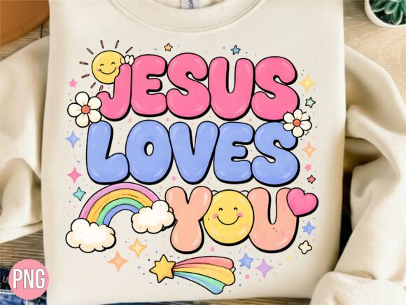 Jesus Loves You Retro Rainbow Sun PNG T-Shirt Designs