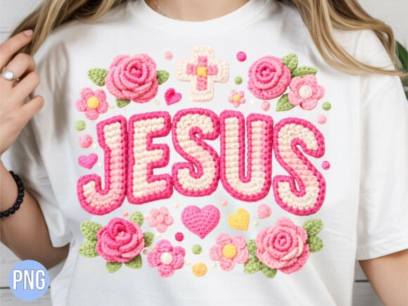 Jesus Pink Rose Crochet Patch PNG SHIRT for T-Shirt Designs