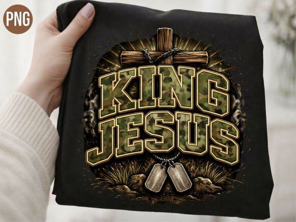 King Jesus Military Christian Cross PNG for T-Shirt Designs