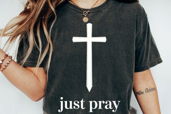 Minimalist Just Pray Christian Cross PNG for T-Shirt Designs