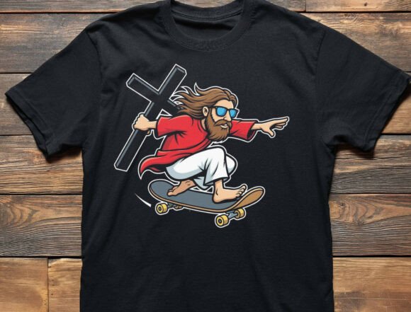 Skating Jesus PNG: T-Shirt Designs with Edge