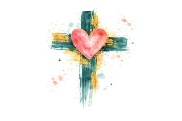 Watercolor Cross Heart Christian Faith P T-Shirt Designs
